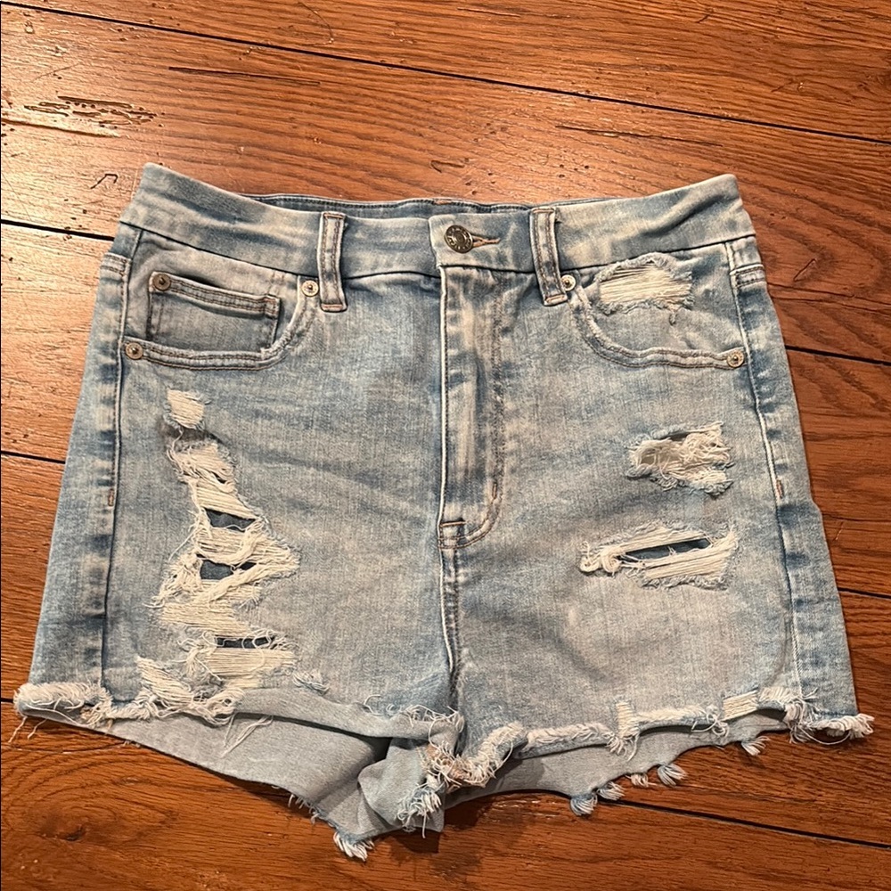 American Eagle Outfitters Blue Distressed Jean Shorts